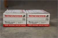 (2) Boxes Winchester 9MM 115GR FMJ Ammo