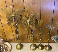 4 Brass Candle stands w/Butterfly Reflectors