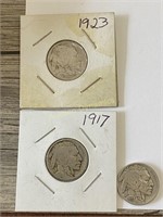 1917, 1937 & 1923 Buffalo Nickles