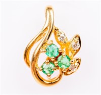 Jewelry 14kt Yellow Gold Emerald & Diamond Pendant