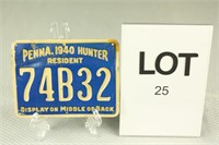 1940 PA Resident Metal Hunting License 74B32