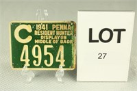 1941 PA Resident Metal Hunting License C4954