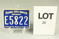 1940 PA Resident Metal Hunting License E5822