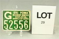 1941 PA Resident Metal Hunting License G52556