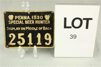 1930 PA Special Deer License 25119