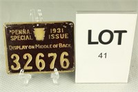 1931 PA Special Deer License 32676