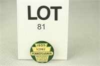 1935 PA Resident Fishing License Button #87067 w/