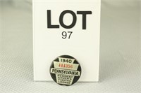 1940 PA Resident Fishing License Button #444356 w/