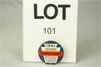 1941 PA Resident Fishing License Button #372160 w/