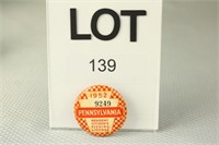 1952 PA Resident Fishing License Button #9249