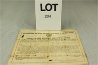 1922 PA Resident Hunting License Paper ONLY Clinto