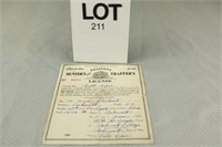 1929 OH Resident Hunter's & Trapper's License #268