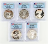 Coin (5) 2011 Assorted  Silver Eagles  PCGS Graded
