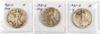 Coin (3) 1921-S Walking Liberty Half Dollars Good