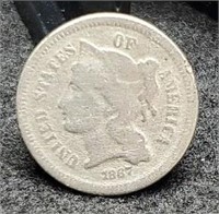 1887 Three Cent XF Nickel