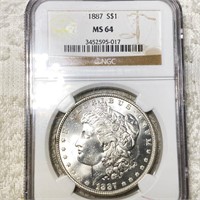 1887 Morgan Silver Dollar NGC - MS64