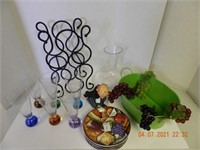 ASSORTED WINE GLASSES/RACK ACCESSORIES ,ALL ITEMS