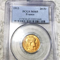 1913 French Gold 20 Francs PCGS - MS65