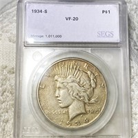 1934-S Silver Peace Dollar SEGS - VF20
