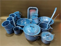 Large Porcelain Enamel Set, Pots & Bowls +