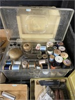 sewing items thread and plastic case