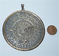 Large 3" Mexican Sterling Aztec Pendant EBG