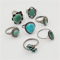7 Turquoise Rings w/ Signed G Atsitty Ring