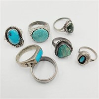 Lot of 7 Turquoise Rings (32.6g)