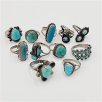 Lot of 11 Turquoise Rings (38.0g)