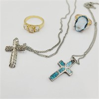 Cross Necklaces & Costume Rings Lot