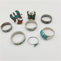 Lot of 7 Inlaid Turquoise Rings