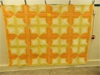 1975 Hand Made Log Cabin Desing Quilt, 95" x