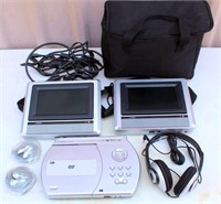 Portable DVD Player w/2-Monitors, Ear Buds, Carrying Case