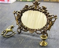 Brass Dresser Mirror, Rocking Horse, Candle Holder