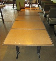 (6) tables with metal bases and (3) chairs.