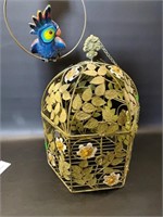 Decorative Bird House & Ceramic Parakeet