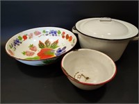 Porcelain Enamel Bowls & Lidded Pot