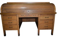 Large Antique Roll Top Oak Desk 66" Wide