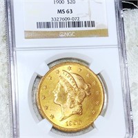 1900 $20 Gold Double Eagle NGC - MS63