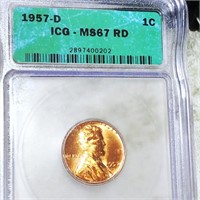 1957-D Lincoln Wheat Penny ICG - MS 67 RD