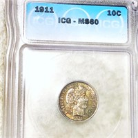 1911 Barber Silver Dime ICG - MS60
