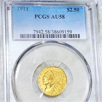 1911 $2.50 Gold Quarter Eagle PCGS - AU58