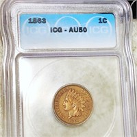 1863 Indian Head Penny ICG - AU50
