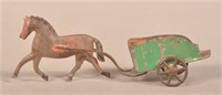 Antique Tin Horse and Cart Pull Toy
