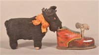 Tin and Cloth Covered Wind-Up Toy Scotty Dog