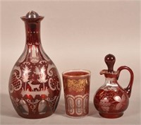 3 Bohemian Glass Ruby Overlay Vessels