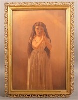 Antique Print on Canvas of Young Maiden