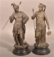 Pair of Antique Spelter Metal Classical Figurines