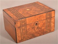 19th Century Inlaid Burl Wood Quill Box