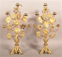 Pair of Victorian Brass 5-Socket Candelabras